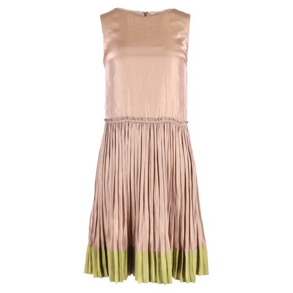 RED Valentino Dresses & Skirts - Red Valentino Crew Neck Pleated Midi Shift Dress in Rose Satin